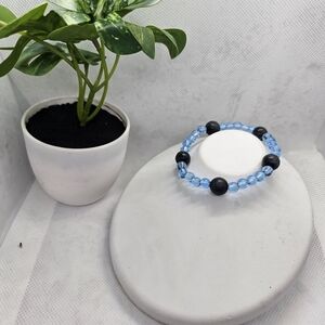 Elegant Blue and Black Beaded Bracelet
